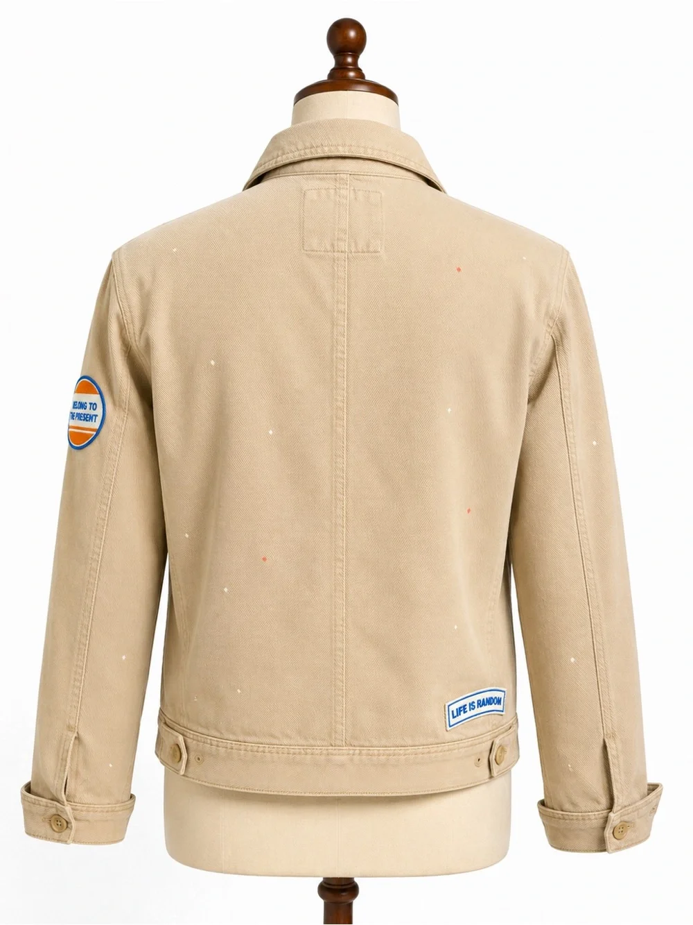 Zara Beige Utility Patch Jacket Small Paint Splatter Military Shacket